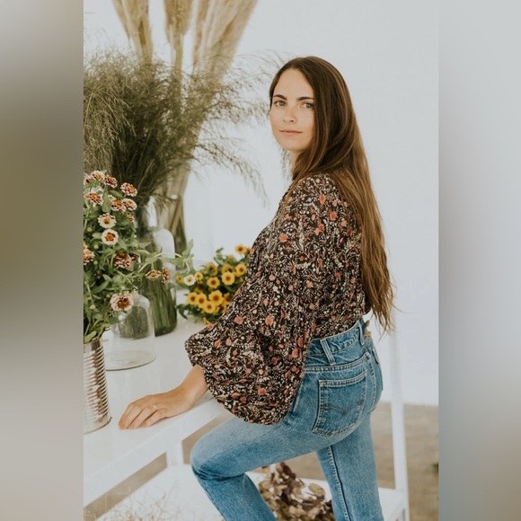 Doen Thistle Top Black Multi Floral Print Size Medium Blouse Boho Long Sleeve‎ - Picture 13 of 17